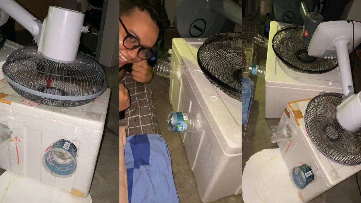 AVOID MELTING IN THE UNIVERSITY DORM ROOM — COLLEGE STUDENT MAKES DIY AIR CONDITIONER IN UNI DORM ON TIKTOK